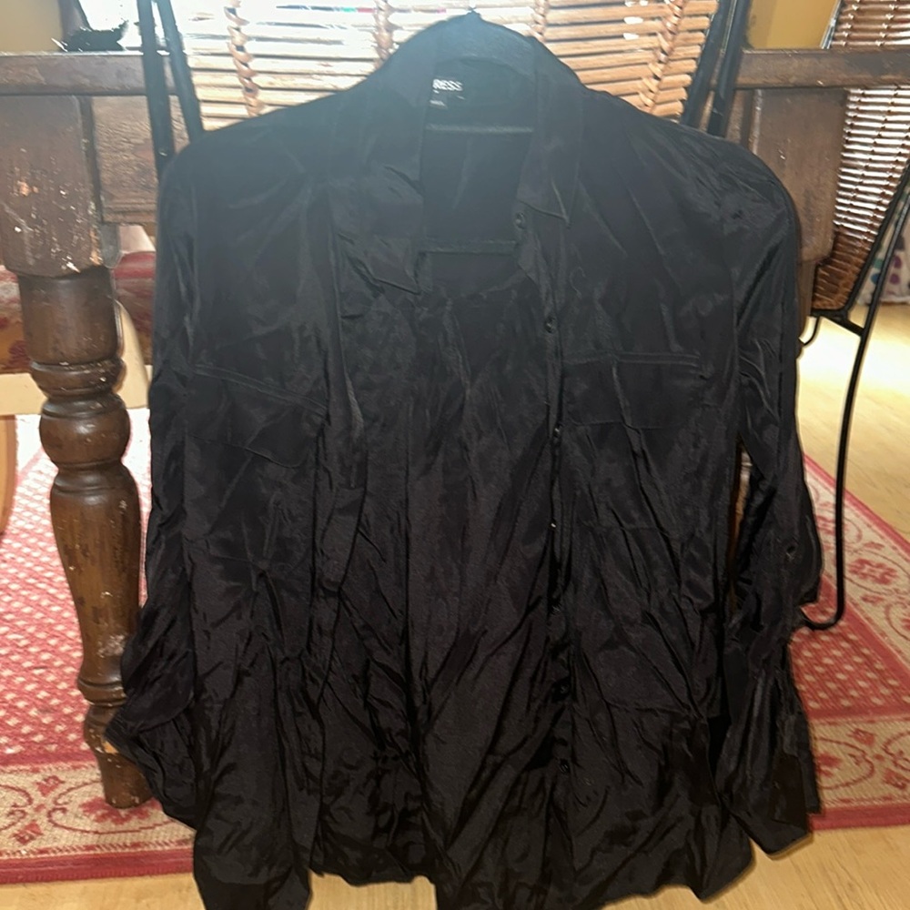 Express Black button-down blouse with two front flap pockets
